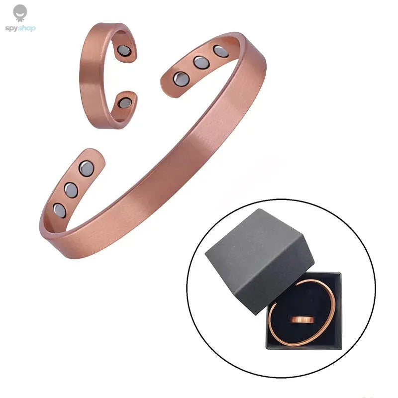 Simple Jewelry Set Pure Copper Bracelet Rings Cuff Magnetic Bangles For Women Men Arthritis Health Solid Copper Jewelry 