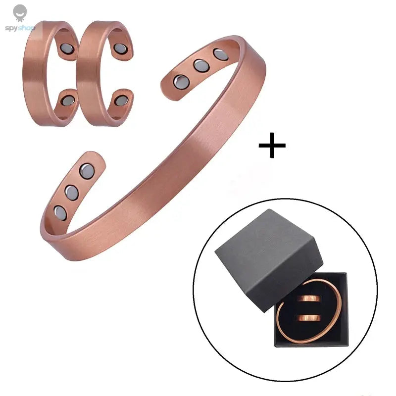 Simple Jewelry Set Pure Copper Bracelet Rings Cuff Magnetic Bangles For Women Men Arthritis Health Solid Copper Jewelry 