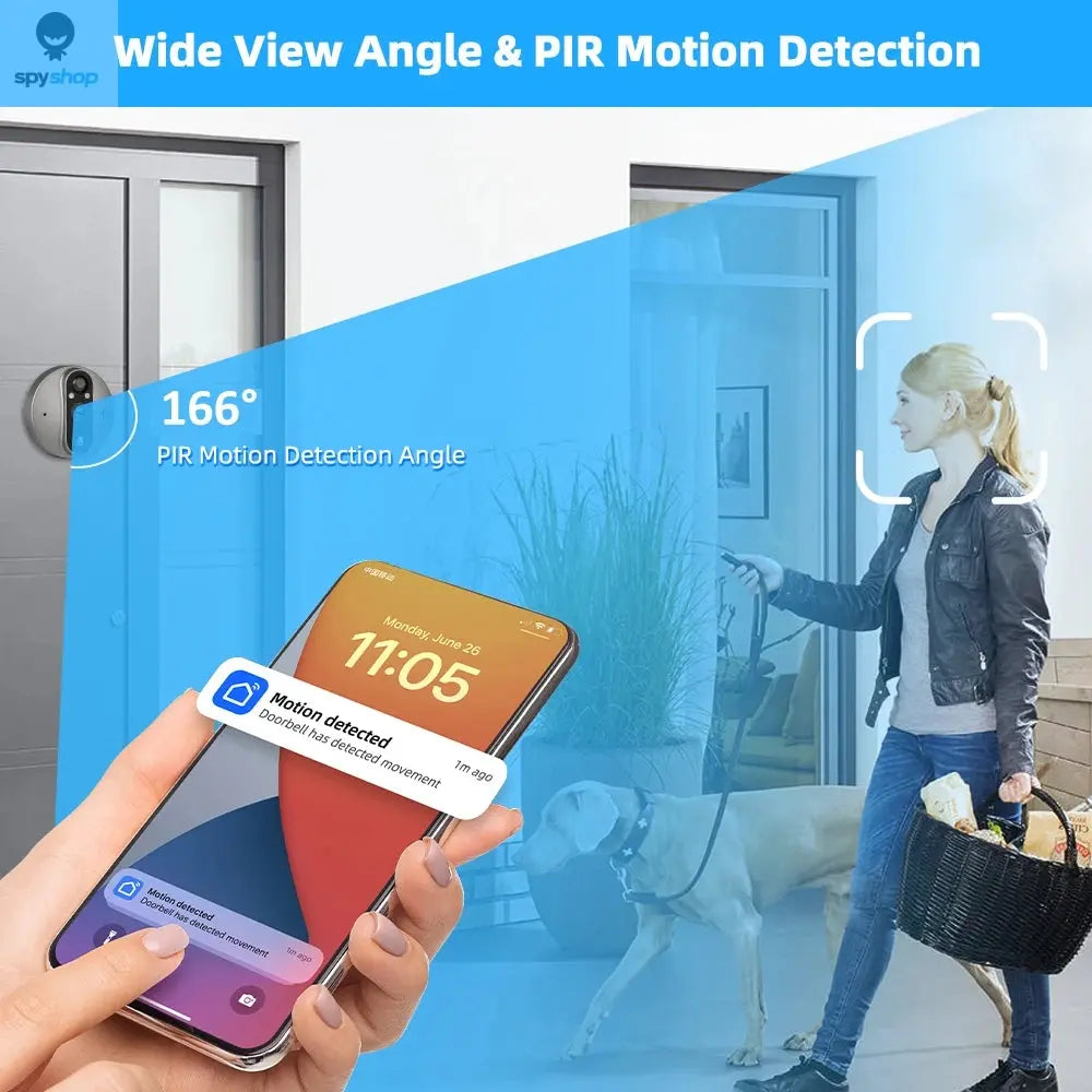 Smart 3MP WiFi Tuya Doorbell Camera with 5000mAh Battery – Peephole Viewer with Night Vision, Two-Way Audio, Alexa & Google Compatible, Home Security Video Intercom Spy-shop.com