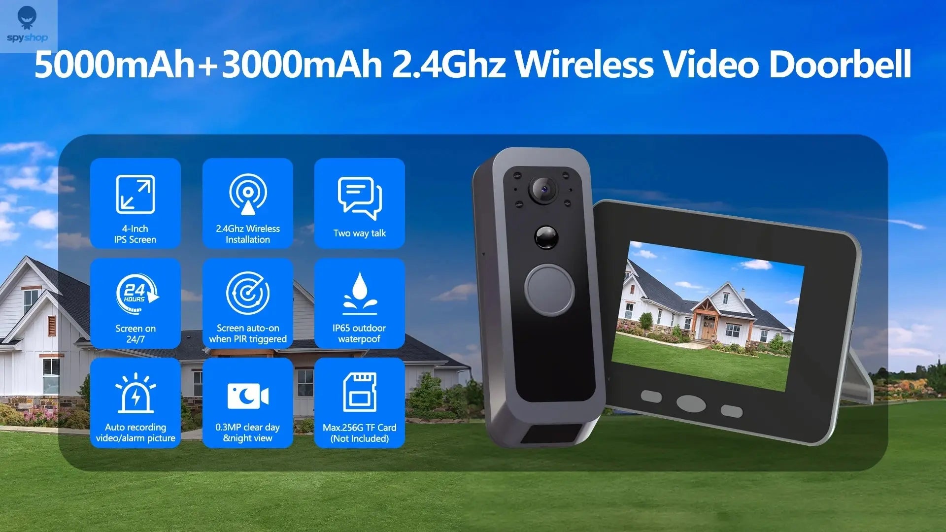 Smart 3MP WiFi Tuya Doorbell Camera with 5000mAh Battery – Peephole Viewer with Night Vision, Two-Way Audio, Alexa & Google Compatible, Home Security Video Intercom Spy-shop.com