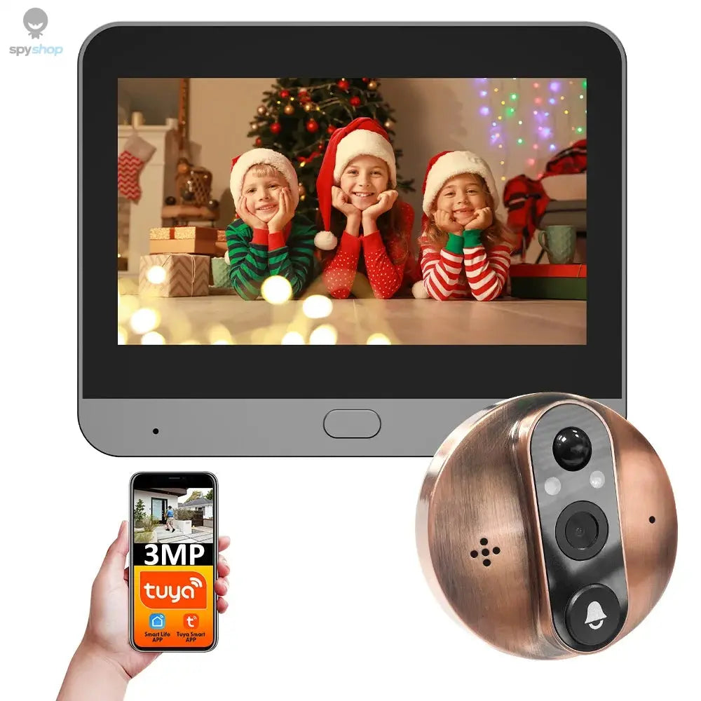 Smart 3MP WiFi Tuya Doorbell Camera with 5000mAh Battery – Peephole Viewer with Night Vision, Two-Way Audio, Alexa & Google Compatible, Home Security Video Intercom Spy-shop.com