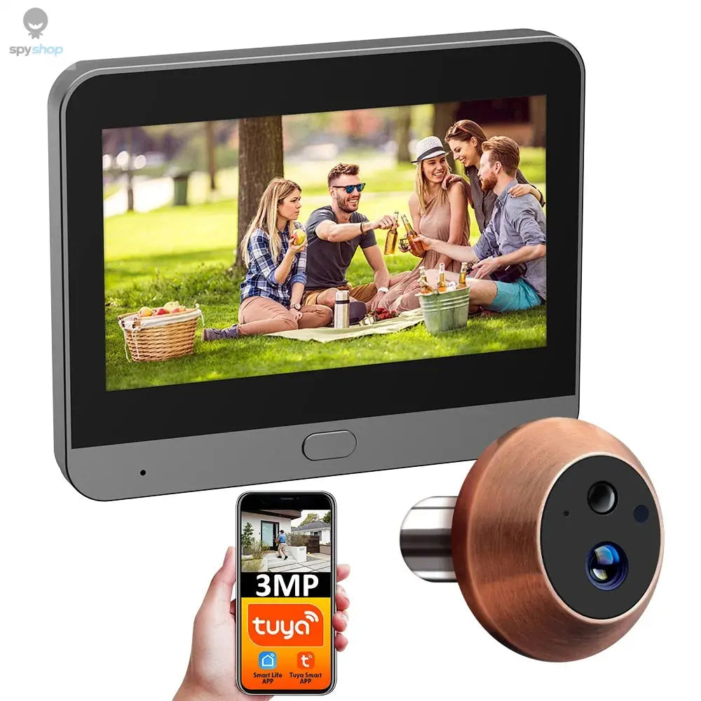 Smart 3MP WiFi Tuya Doorbell Camera with 5000mAh Battery – Peephole Viewer with Night Vision, Two-Way Audio, Alexa & Google Compatible, Home Security Video Intercom Spy-shop.com