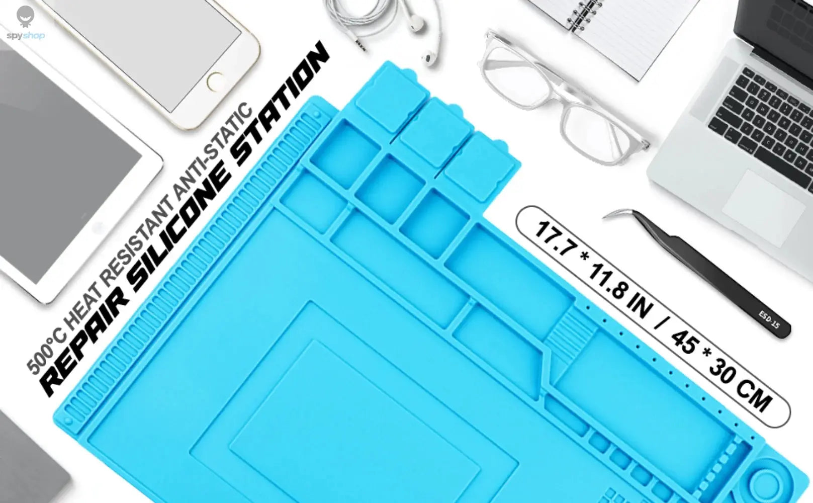 Soldering Station Mat Silicone Work Mat Heat Resistant 932°F Anti-Static Magnetic Mat for Electronic Phone Laptop Watch Repair 