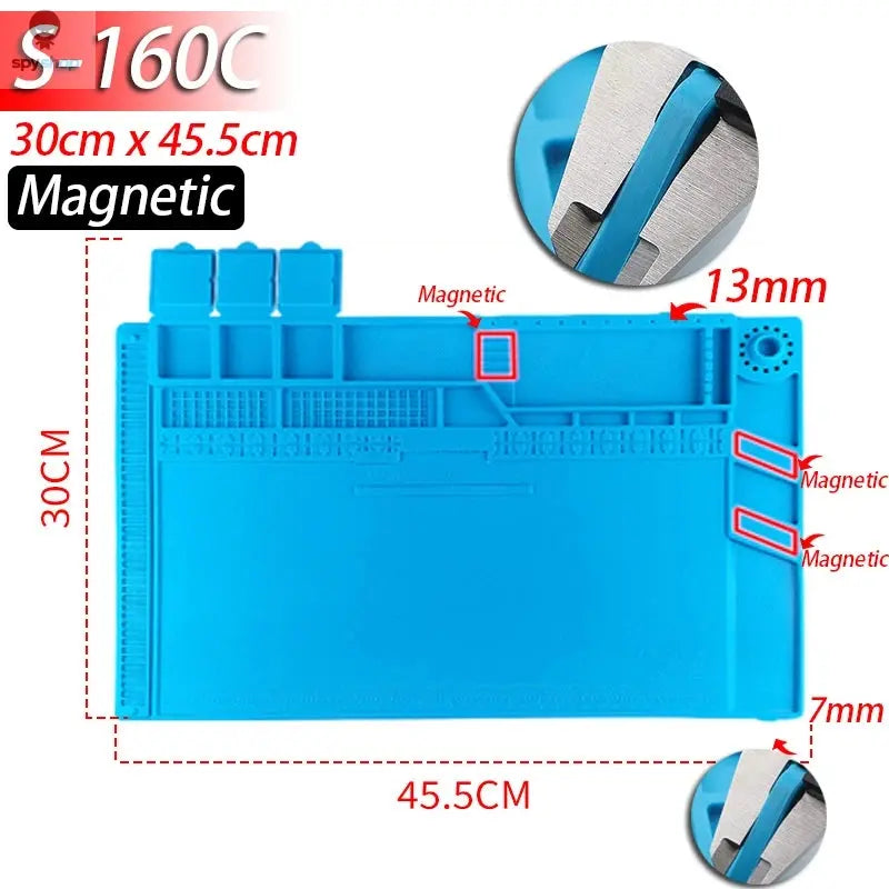 Soldering Station Mat Silicone Work Mat Heat Resistant 932°F Anti-Static Magnetic Mat for Electronic Phone Laptop Watch Repair 