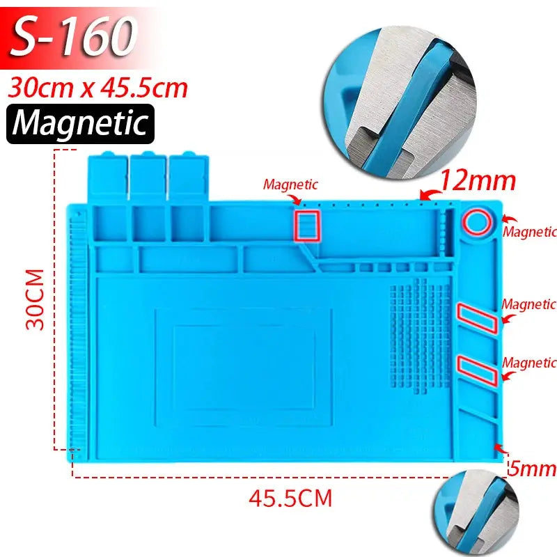 Soldering Station Mat Silicone Work Mat Heat Resistant 932°F Anti-Static Magnetic Mat for Electronic Phone Laptop Watch Repair Spy-shop.com