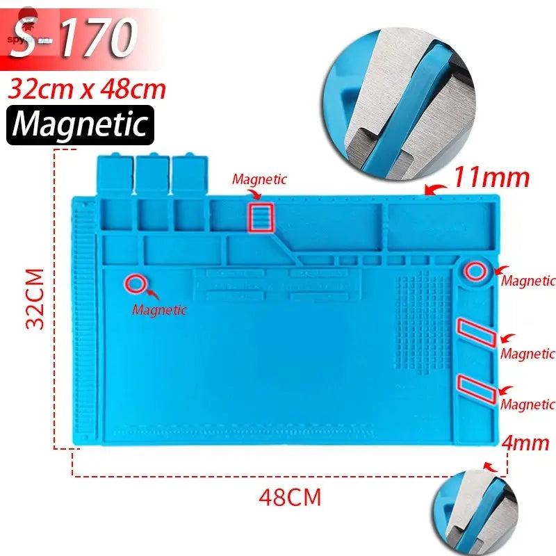 Soldering Station Mat Silicone Work Mat Heat Resistant 932°F Anti-Static Magnetic Mat for Electronic Phone Laptop Watch Repair Spy-shop.com