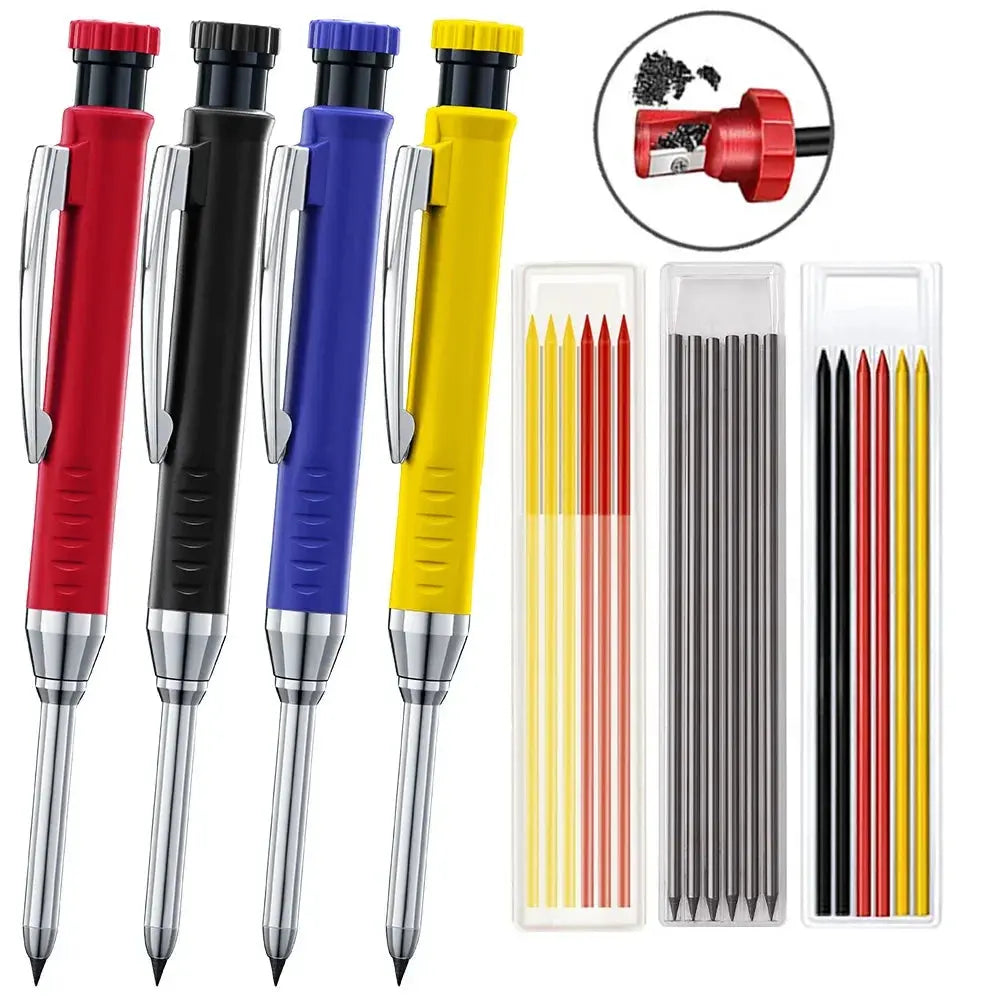 Solid Carpenter Mechanical Pencil with Sharpener Woodworking Tools 2.8mm 3 Colors Refill Construction Tools Stationery Supply Spy-shop.com
