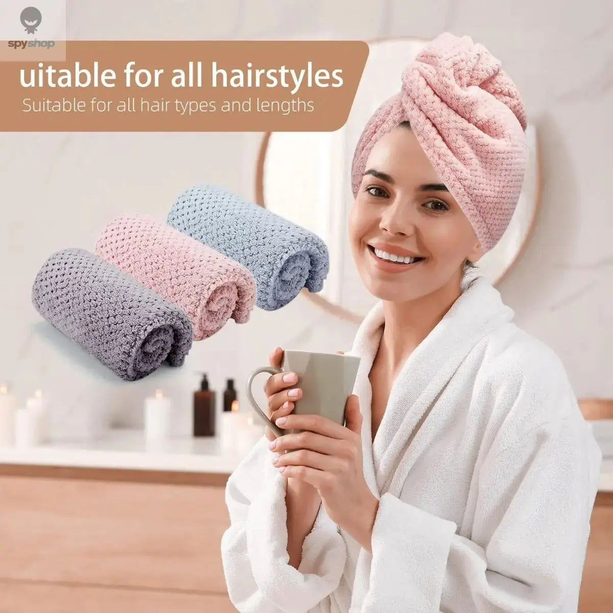 Solid color hair towel Textured dry hair cap 9.8 "X 25.5" absorbent hair towel wrap for button-down women 