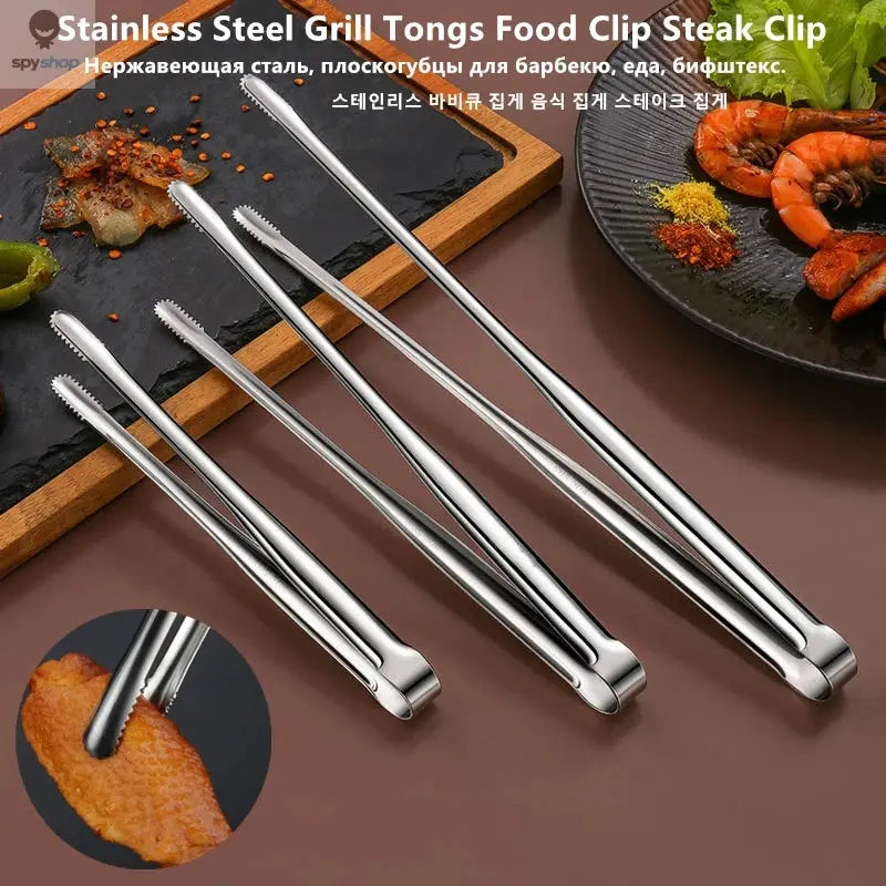 Stainless Steel Grill Tongs Food Clip BBQ Steak Clip Bread Tong Cooking Utensils Party Non-Slip Kitchen Gadgets Accessories Spy-shop.com