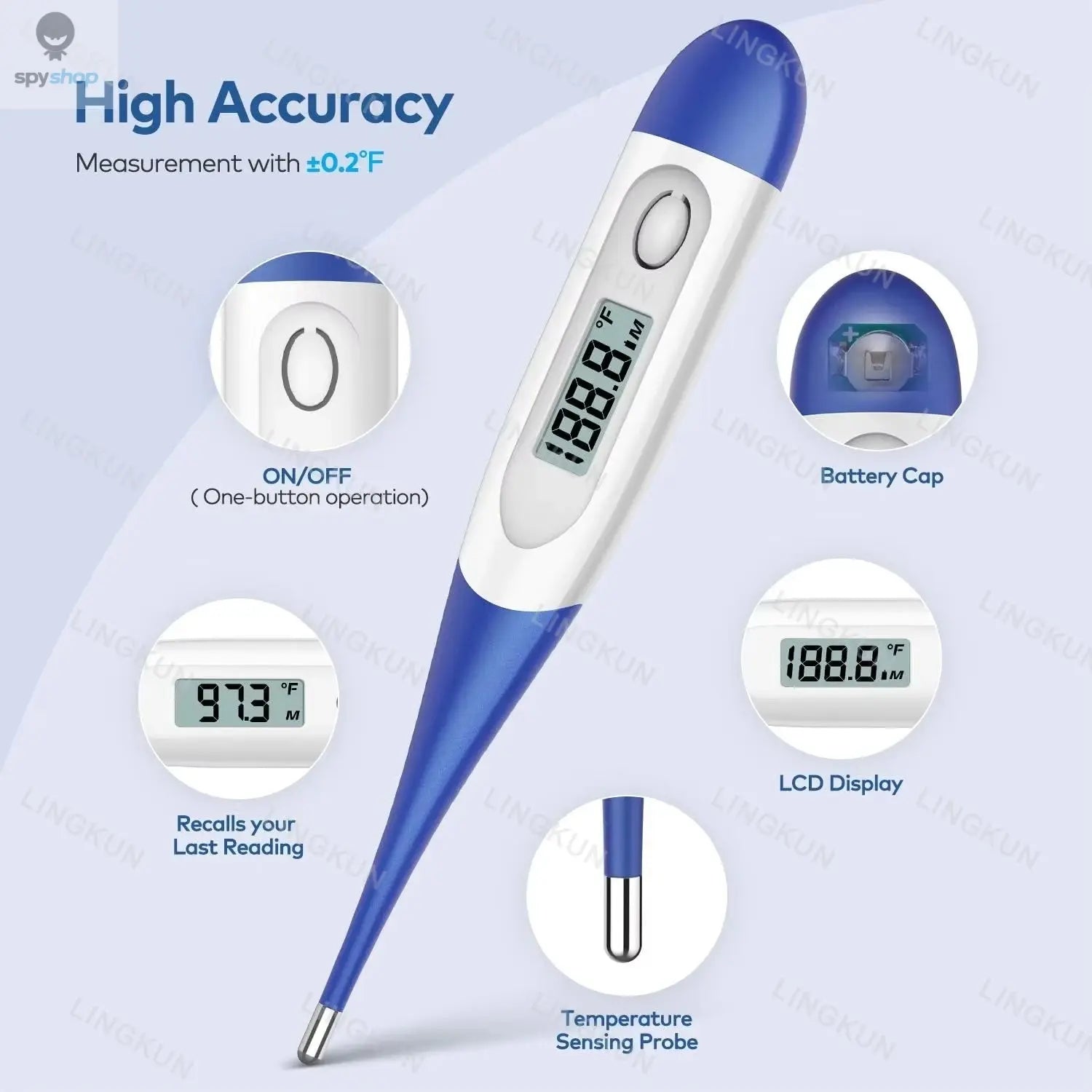 Thermometer for Adults, Soft Head Digital Oral Thermometer for Fever, Basal Thermometer with 15 Seconds Fast Reading 