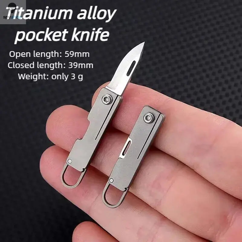 Titanium alloy pocket knife with sharp folding edge, portable keychain pendant, unboxing and unpacking, express knife 
