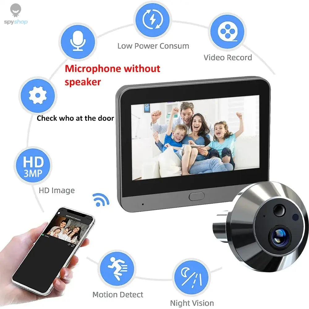 Tuya Smart 3MP 140° Wide View Angle Mini Digital Peephole Eye Viewer WiFi IR PIR Detection Doorbell Door Camera Alexa Google Spy-shop.com