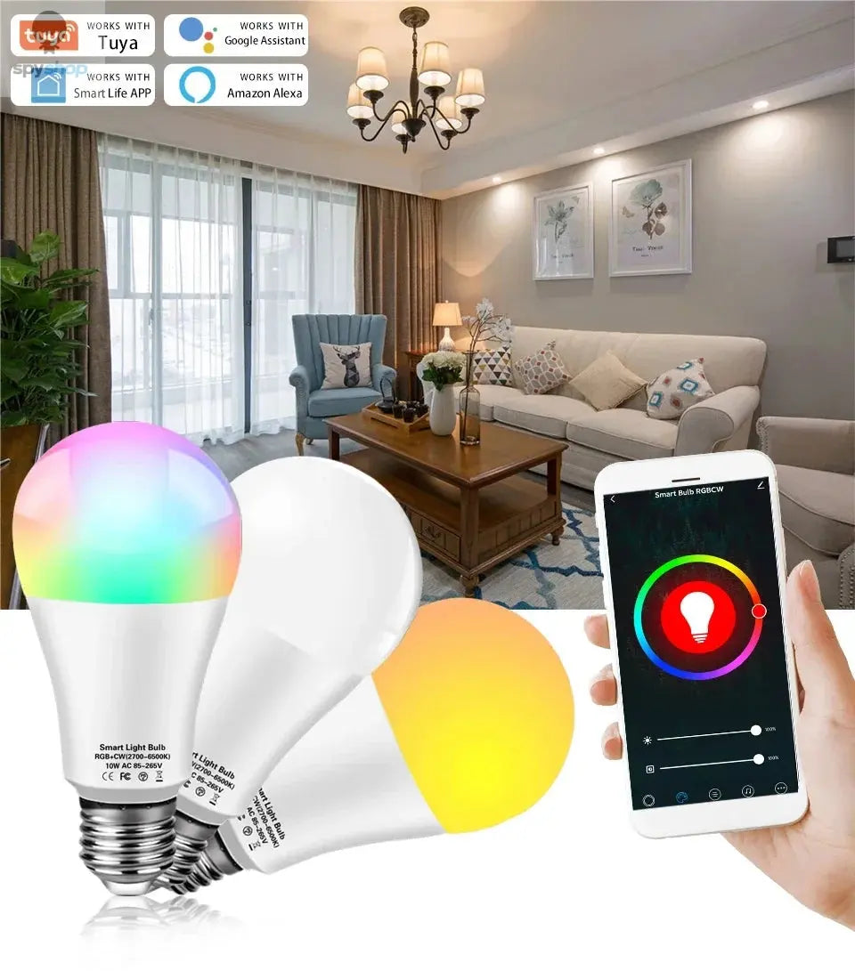 Tuya Smart WiFi LED Light Bulbs 220V 110V 10W 15W 20W E27 Alexa LED Lamp RGB Smart Life APP Google Assisatnt Voice Control Spy-shop.com