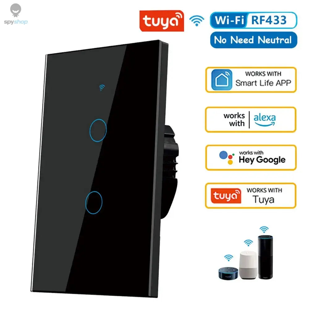 Tuya US WiFi Smart Wall Switch RF433 1/2/3/4 Gang No Neutral Wire Touch Sensor LED Light Switches Smart Home Alexa Google Home Spy-shop.com