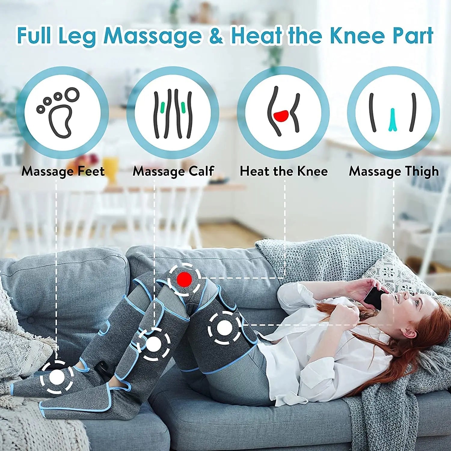 Foot air pressure leg massager promotes blood circulation, body massager, muscle relaxation, lymphatic drainage device 360° 