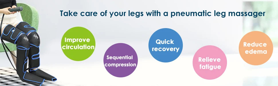 Foot air pressure leg massager promotes blood circulation, body massager, muscle relaxation, lymphatic drainage device 360° 