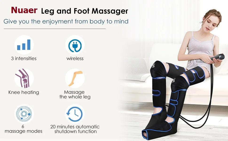 Foot air pressure leg massager promotes blood circulation, body massager, muscle relaxation, lymphatic drainage device 360° 