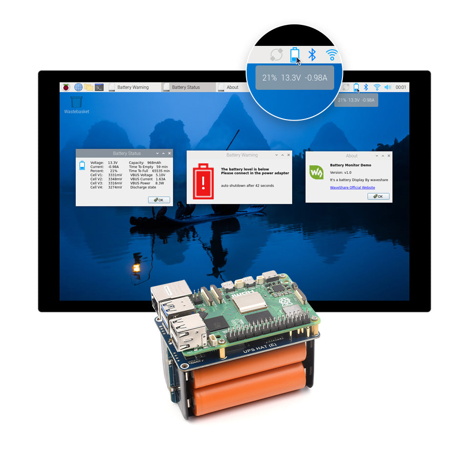 UPS HAT E for Raspberry Pi 5 - 21700 Battery Board