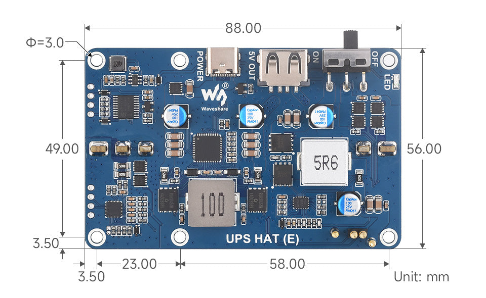 UPS HAT E for Raspberry Pi 5 - 21700 Battery Board