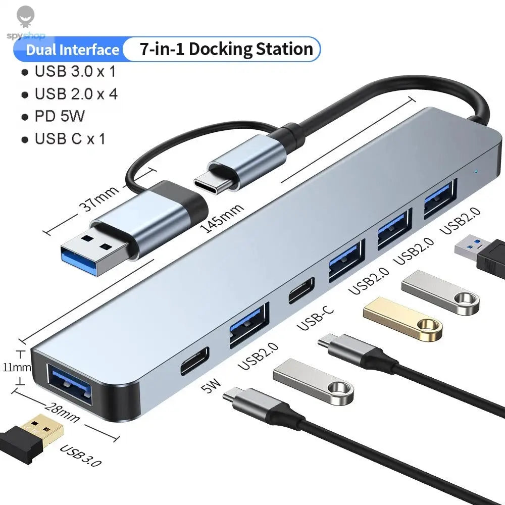 USB C Hub USB Hub 3.0, Aluminum 7 in 1 USB Extender, USB Splitter with USB 3.0, 4 X USB 2.0 and 2 USB C Ports USB Distributor Spy-shop.com