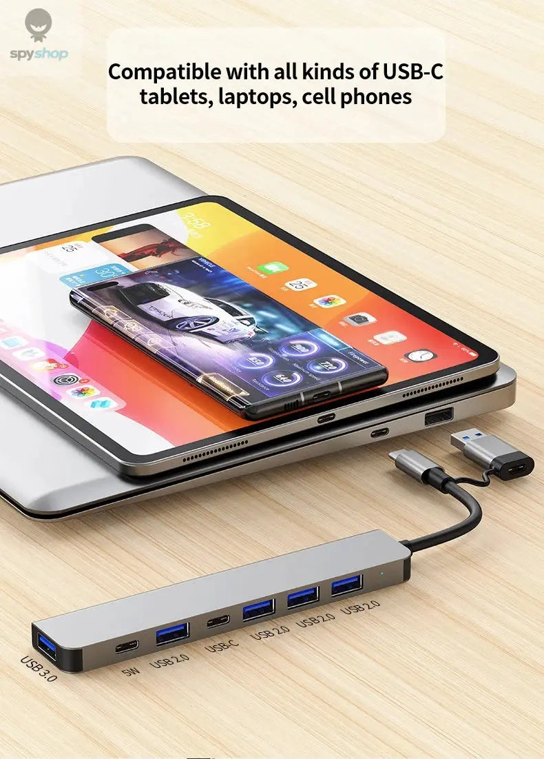 USB C Hub USB Hub 3.0, Aluminum 7 in 1 USB Extender, USB Splitter with USB 3.0, 4 X USB 2.0 and 2 USB C Ports USB Distributor Spy-shop.com
