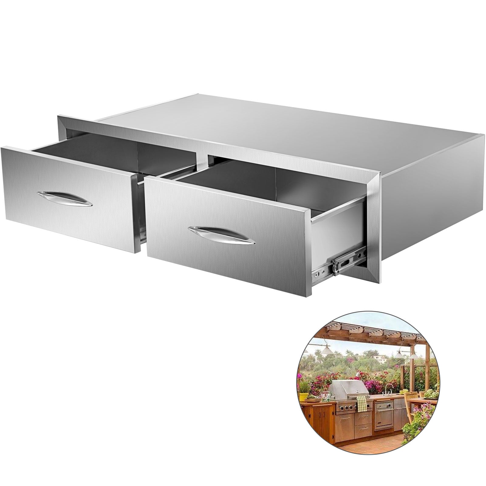 Stainless Steel Outdoor Kitchen Drawers Double Storage BBQ Island