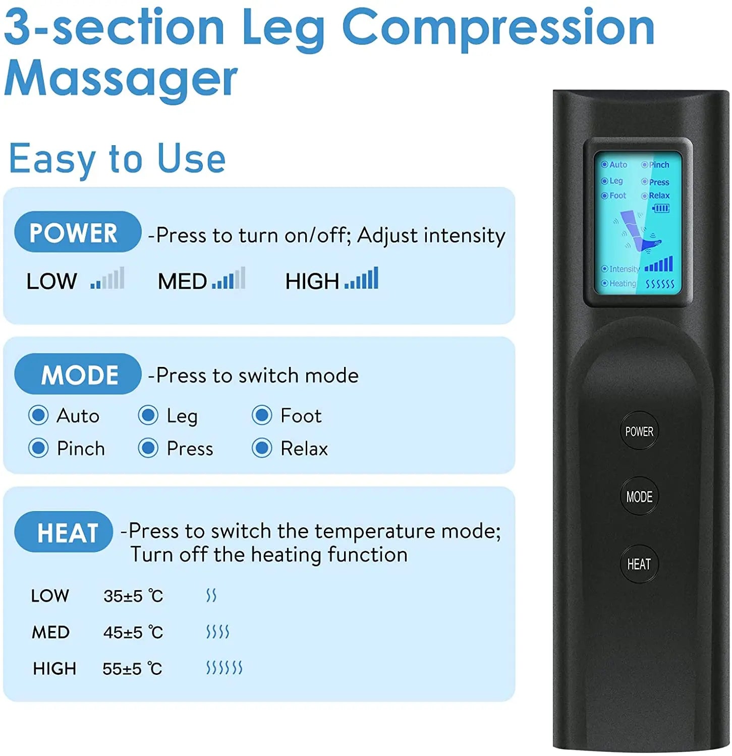 Foot air pressure leg massager promotes blood circulation, body massager, muscle relaxation, lymphatic drainage device 360° 