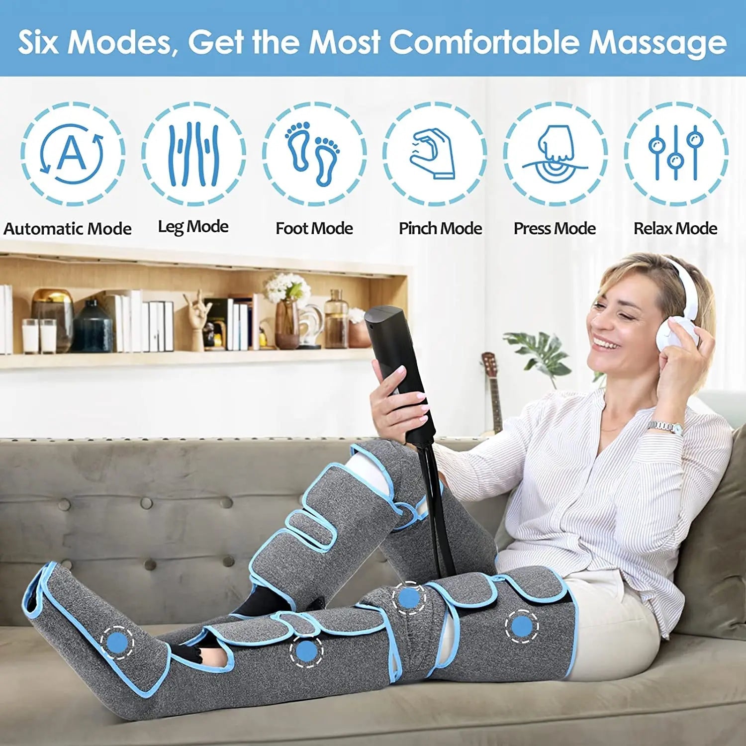Foot air pressure leg massager promotes blood circulation, body massager, muscle relaxation, lymphatic drainage device 360° 