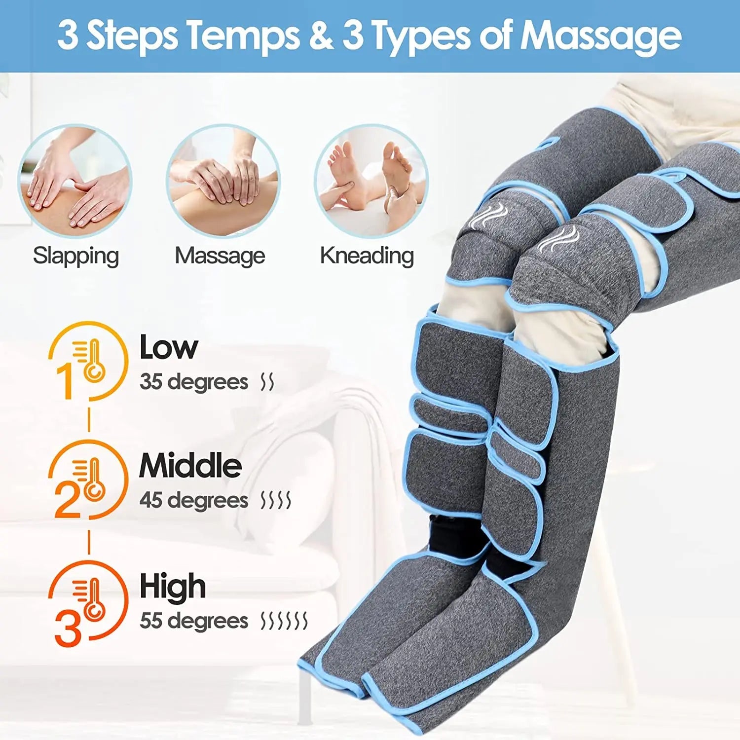 Foot air pressure leg massager promotes blood circulation, body massager, muscle relaxation, lymphatic drainage device 360° 