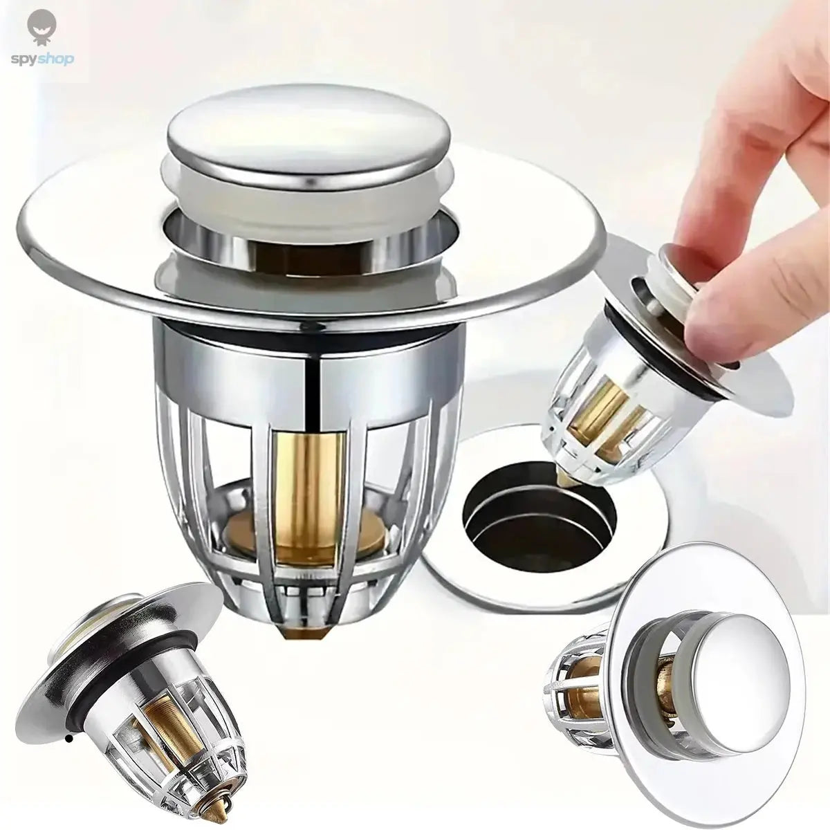 Universal Rebound Drain Plug Filter Basin Pop-up Chrome Sink Filter with Hair Catcher Bathroom Sink Drain Stopper Easy Push Type Spy-shop.com