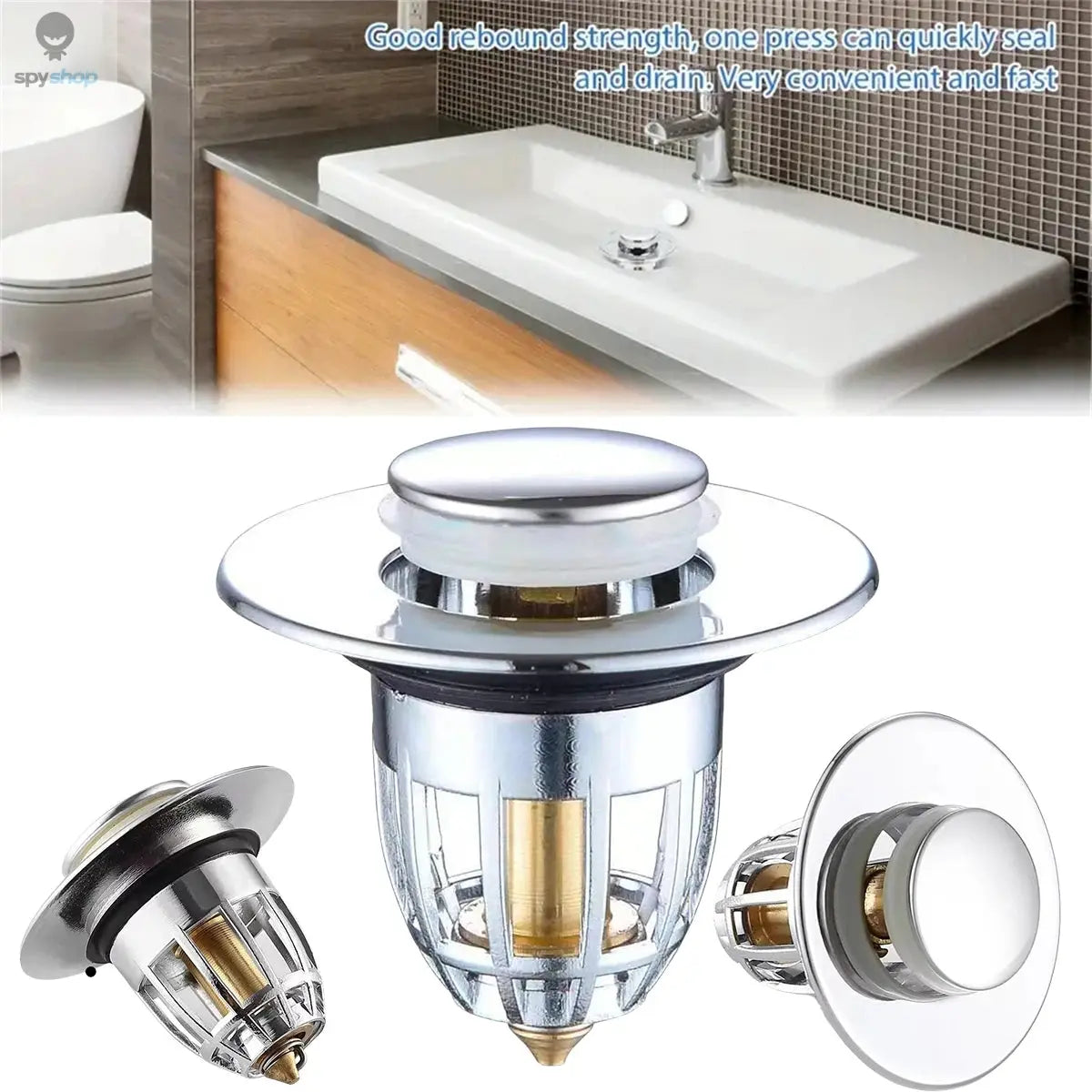 Universal Rebound Drain Plug Filter Basin Pop-up Chrome Sink Filter with Hair Catcher Bathroom Sink Drain Stopper Easy Push Type Spy-shop.com