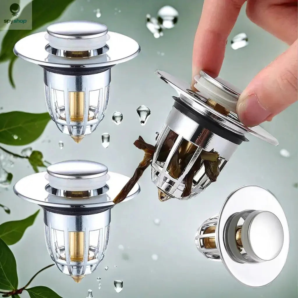 Universal Rebound Drain Plug Filter Basin Pop-up Chrome Sink Filter with Hair Catcher Bathroom Sink Drain Stopper Easy Push Type Spy-shop.com