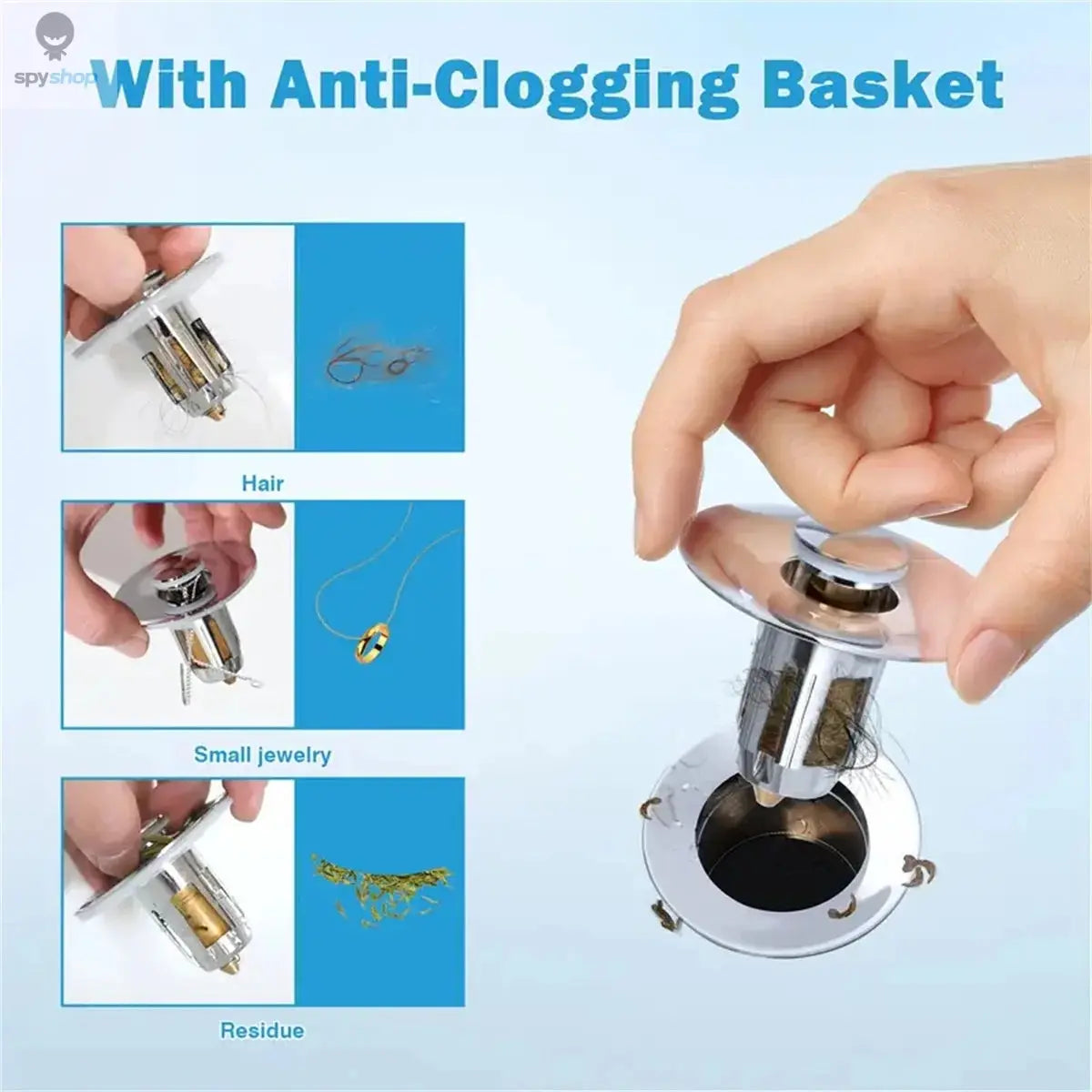 Universal Rebound Drain Plug Filter Basin Pop-up Chrome Sink Filter with Hair Catcher Bathroom Sink Drain Stopper Easy Push Type Spy-shop.com