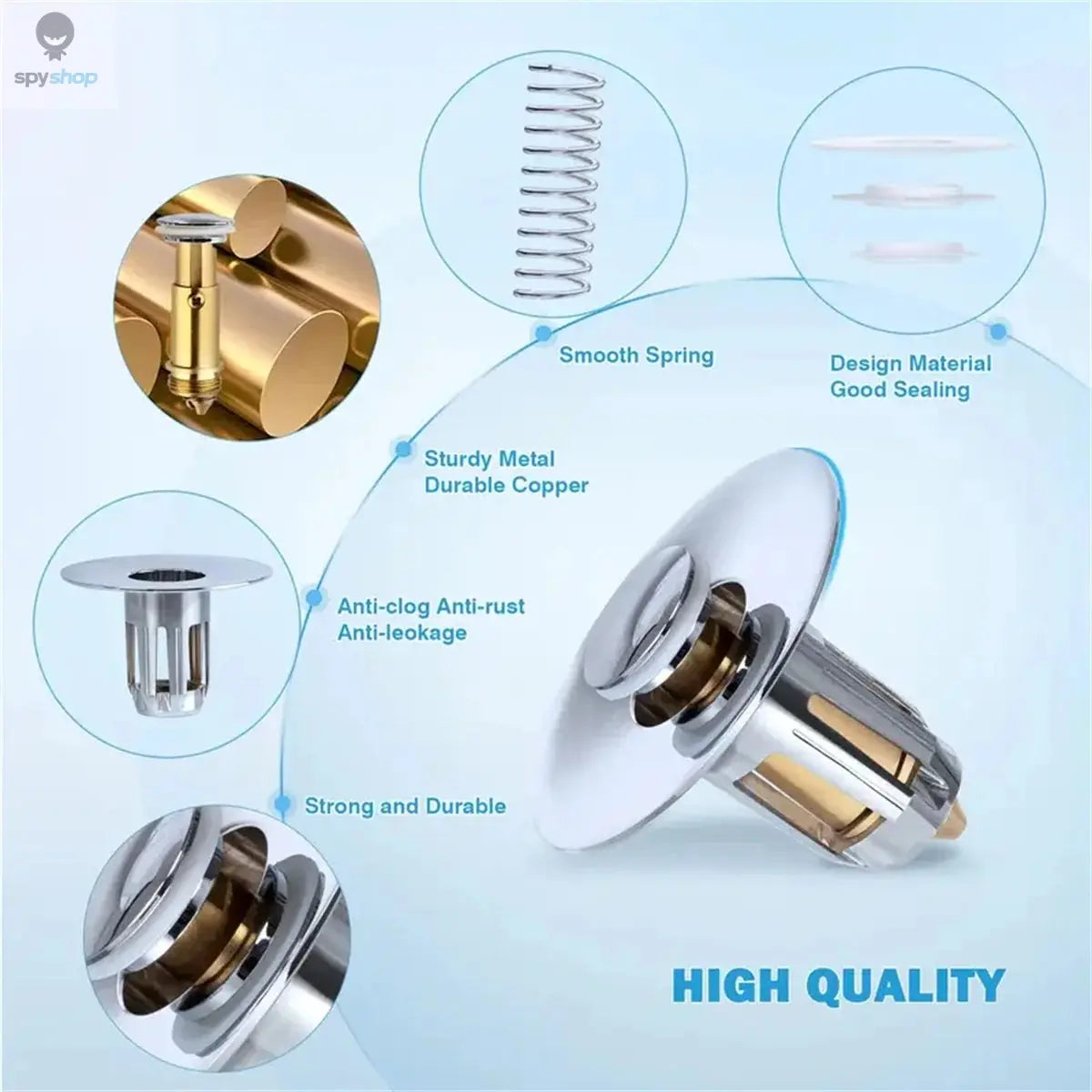 Universal Rebound Drain Plug Filter Basin Pop-up Chrome Sink Filter with Hair Catcher Bathroom Sink Drain Stopper Easy Push Type Spy-shop.com