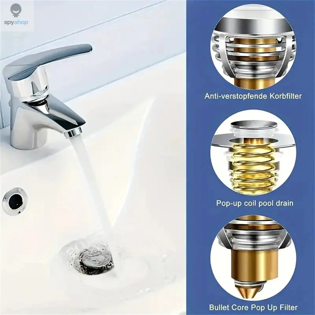 Universal Rebound Drain Plug Filter Basin Pop-up Chrome Sink Filter with Hair Catcher Bathroom Sink Drain Stopper Easy Push Type Spy-shop.com