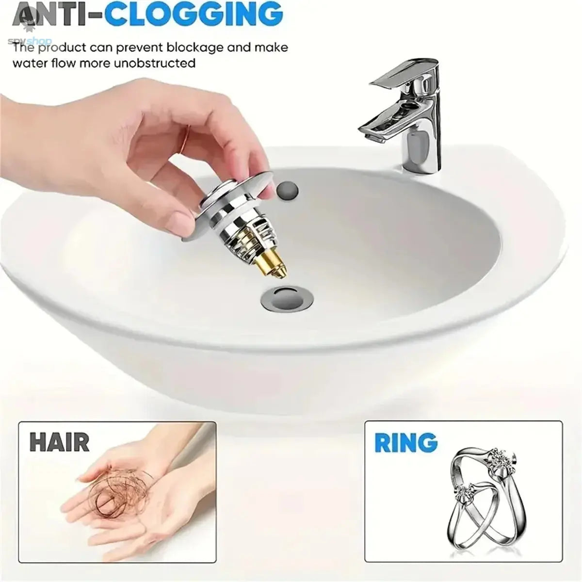 Universal Rebound Drain Plug Filter Basin Pop-up Chrome Sink Filter with Hair Catcher Bathroom Sink Drain Stopper Easy Push Type Spy-shop.com