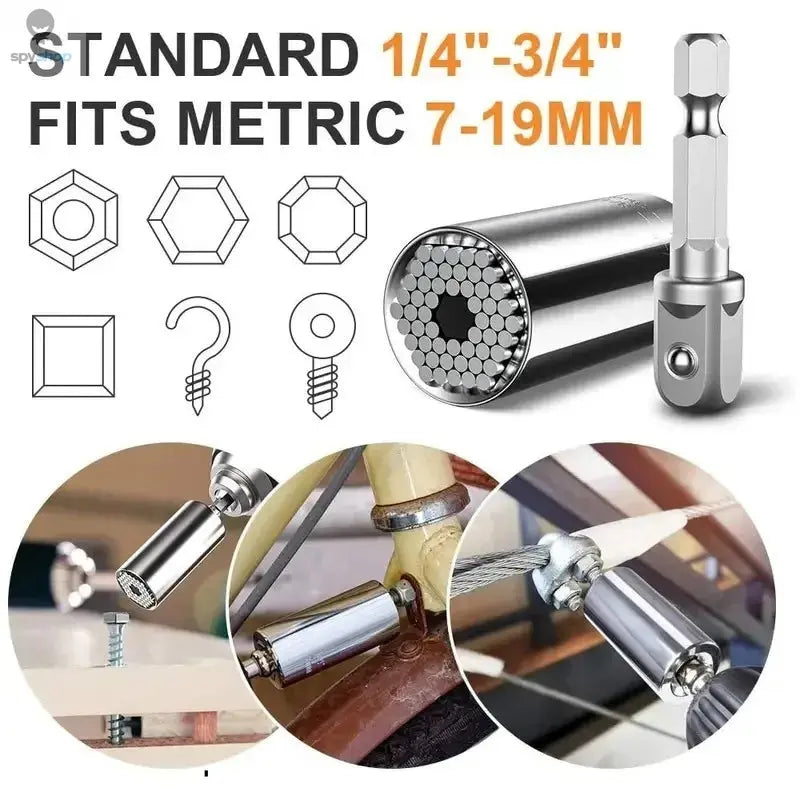 Universal Socket Wrench Head Set Sleeve Gadget 7-19mm Power Drill Adapter Spanner Key Nut Magic Grip Multi Hand Tools multitool Spy-shop.com