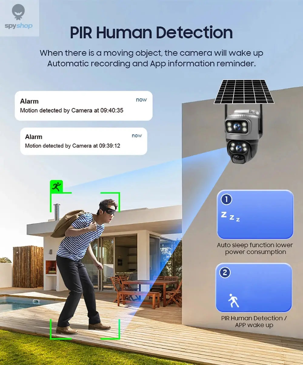 V380 Dual Lens 4G Camera Solar PIR Human Detection Night Vision Waterproof Security Video IP Camara 8MP 4K Battery CCTV Monitor Spy-shop.com