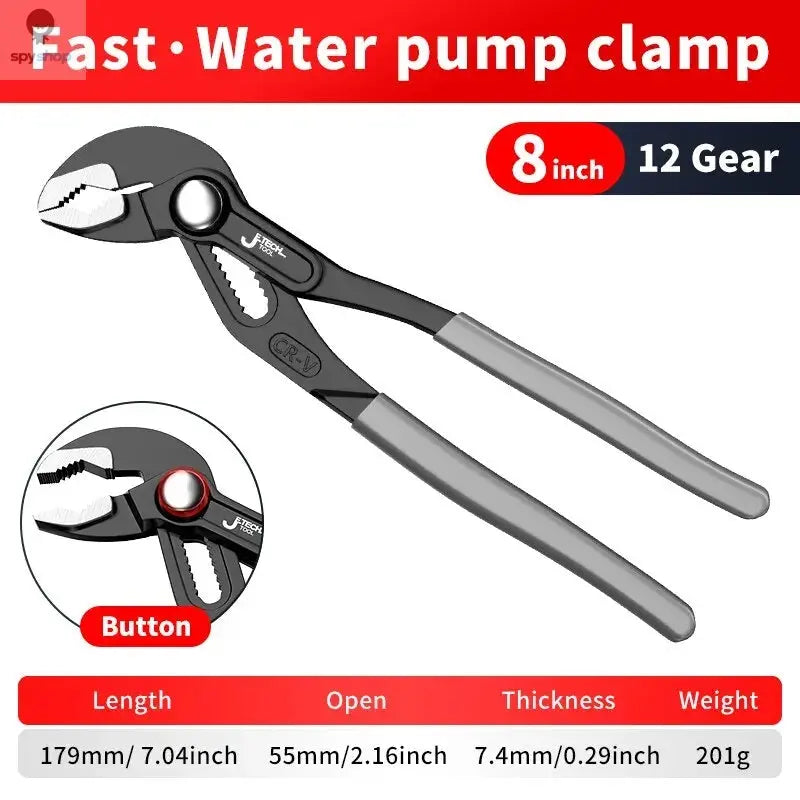 Water Pump Pliers Quick-Release Plumbing Pliers Pipe Wrench Adjustable Water Pipe Clamp Pliers Household Hand Tools Multi-functi 