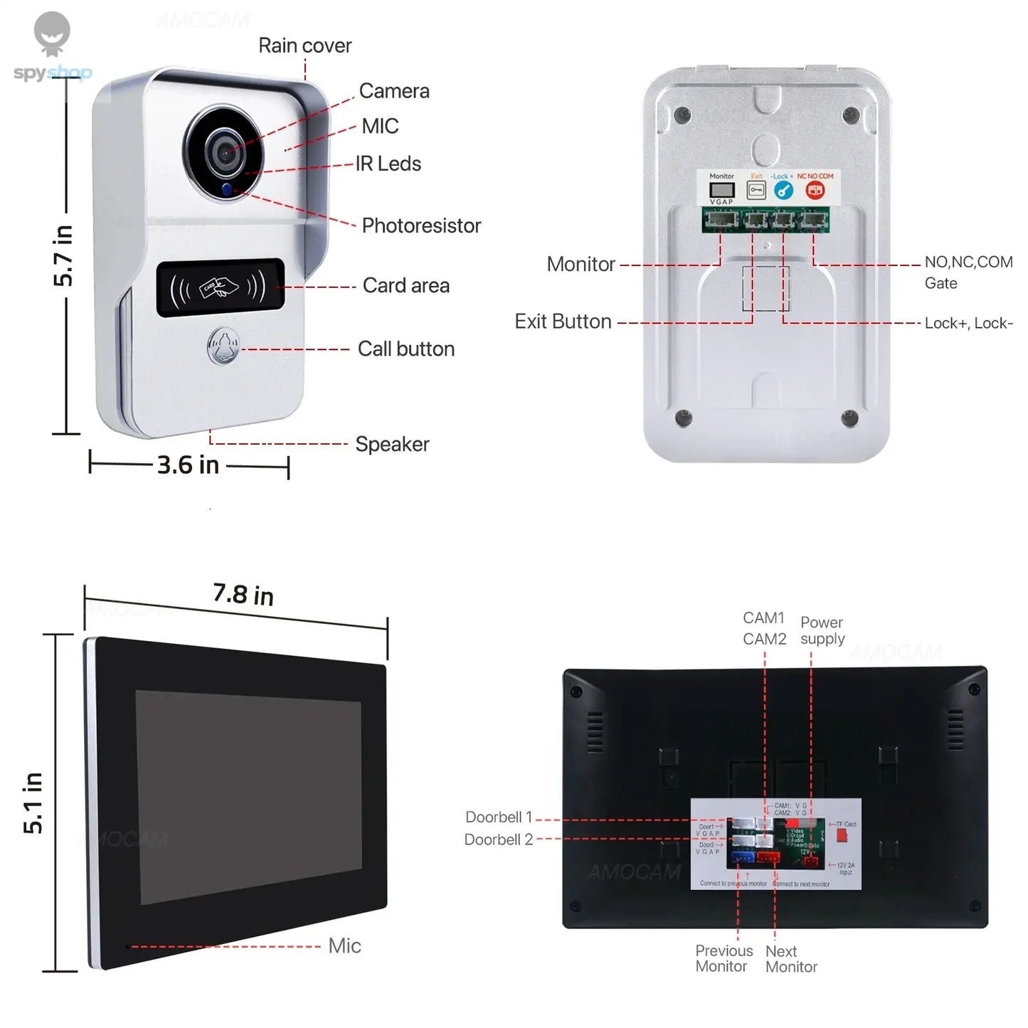 Wireless Wifi Video Doorbell System, 1080P Doorphone Door Camera, 7 Inch Touch Screen, Video Intercom 32GB SD card for Home Spy-shop.com
