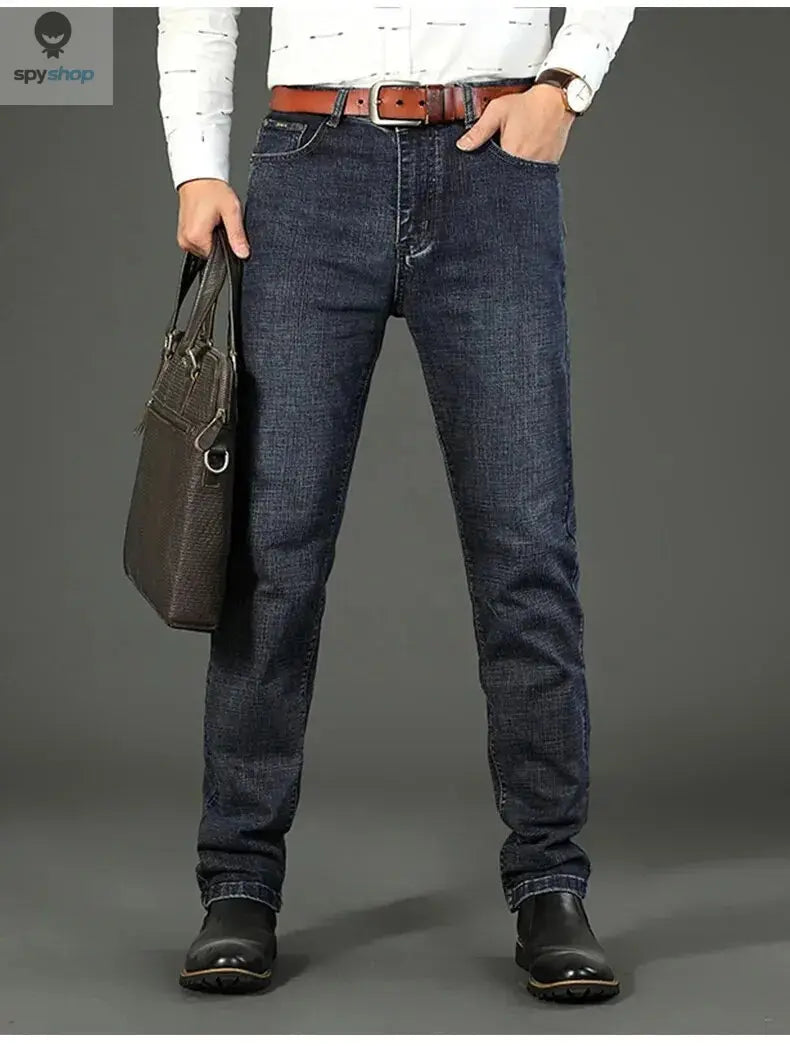 Wthinlee New Business Men's Jeans Casual Straight Stretch Fashion Classic Blue Black Work Denim Trousers Male Brand Clothing 