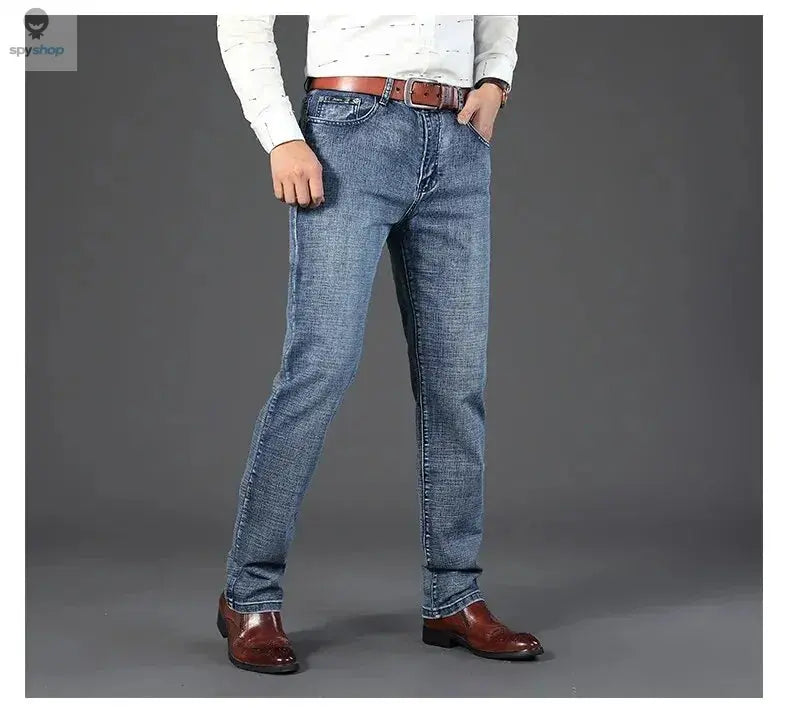 Wthinlee New Business Men's Jeans Casual Straight Stretch Fashion Classic Blue Black Work Denim Trousers Male Brand Clothing 
