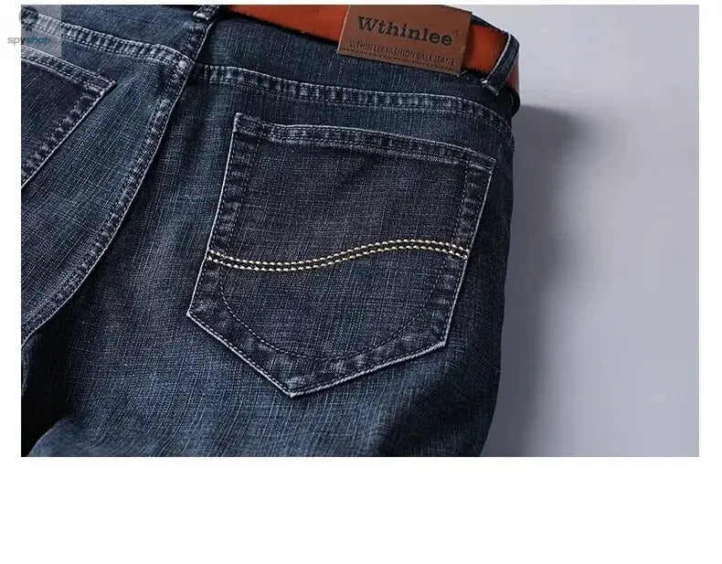 Wthinlee New Business Men's Jeans Casual Straight Stretch Fashion Classic Blue Black Work Denim Trousers Male Brand Clothing 