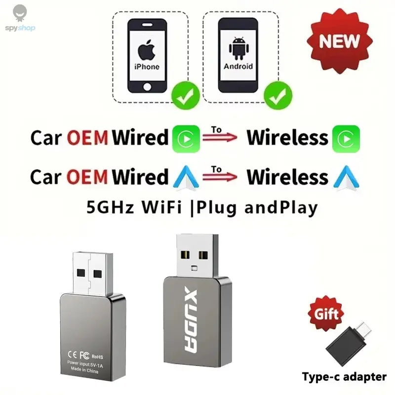 XUDA 2025  Wireless CarPlay Android Auto Wireless Adapter Smart Mini Box Plug And Play WiFi Fast Connect Universal For Nissan 