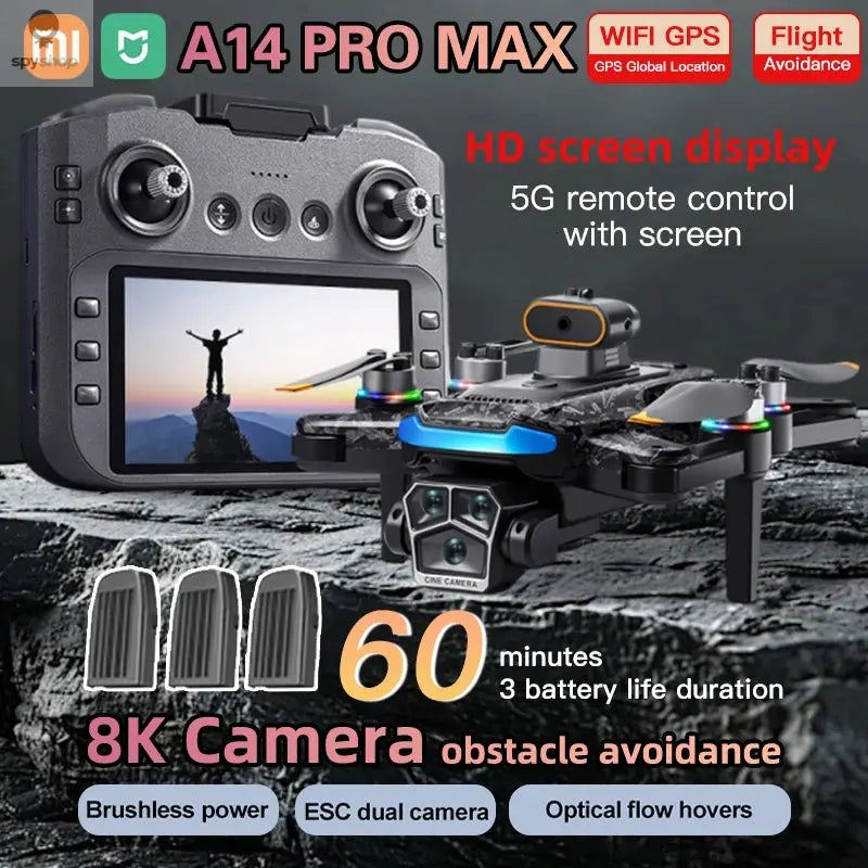 Xiaomi Mijia A14Pro max GPS Brushless 8K three Camera Optical Flow Obstacle Avoidance Foldable Quadcopter RC Distance Drone Toys 