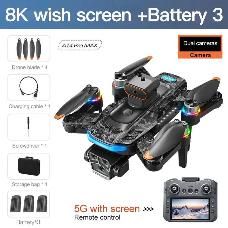 Xiaomi Mijia A14Pro max GPS Brushless 8K three Camera Optical Flow Obstacle Avoidance Foldable Quadcopter RC Distance Drone Toys 