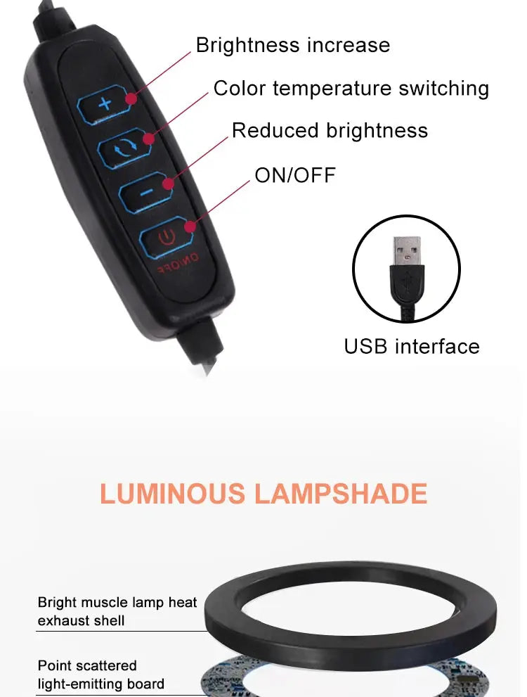 Youtube Shooting Vlog Selfie Circular Photo Ring Light Led Photographic Video Camera Lamp Studio Lighting Phone Holder 