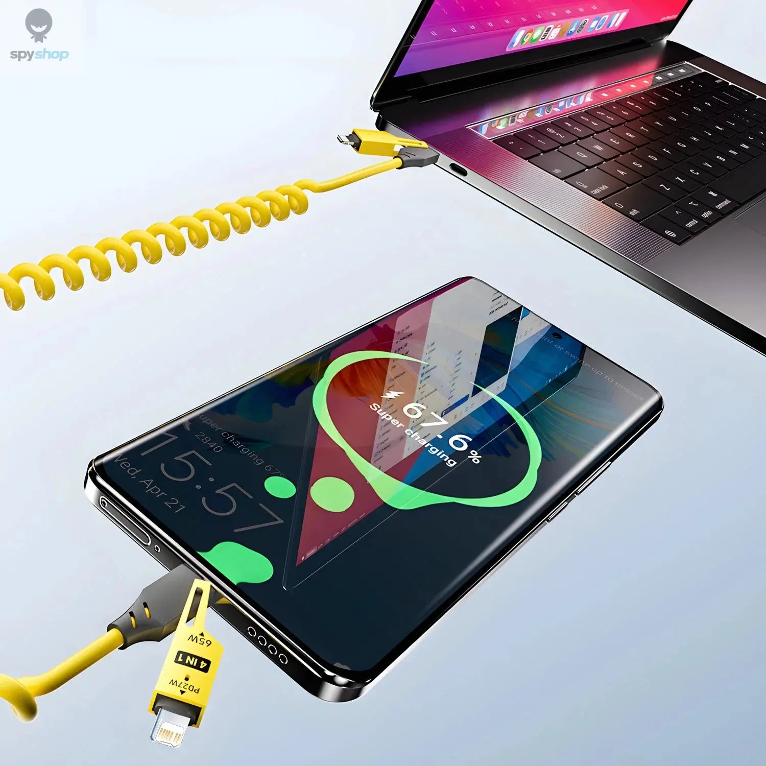 Zinc Alloy USB-C 4IN1 65w Fast Charging Cable for iPhone Usb Type C Cable For iPhone Xiaomi Samsung PD spring data cable Spy-shop.com