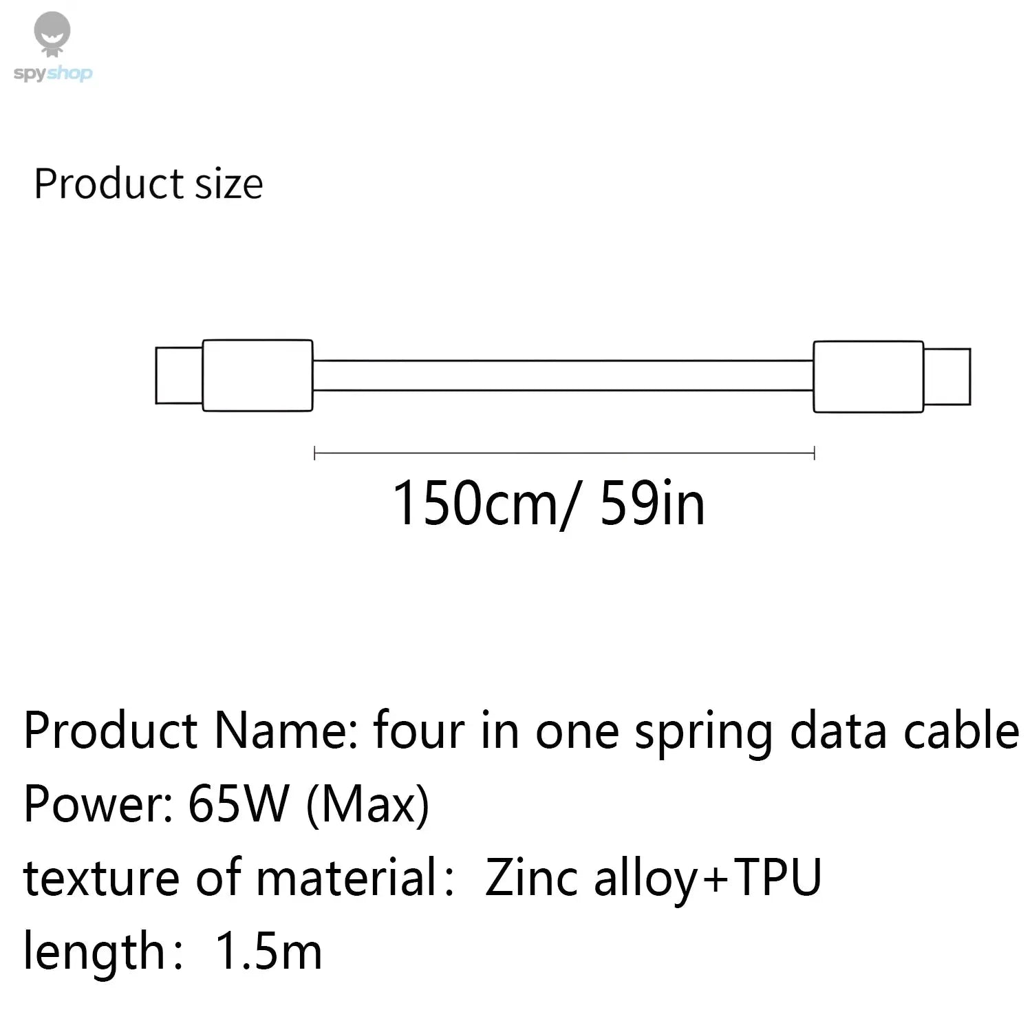 Zinc Alloy USB-C 4IN1 65w Fast Charging Cable for iPhone Usb Type C Cable For iPhone Xiaomi Samsung PD spring data cable Spy-shop.com