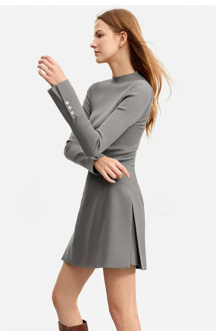 A-Line Skort Skirt Shorts for Women Office Style Mid Waist-Grey skirt / L